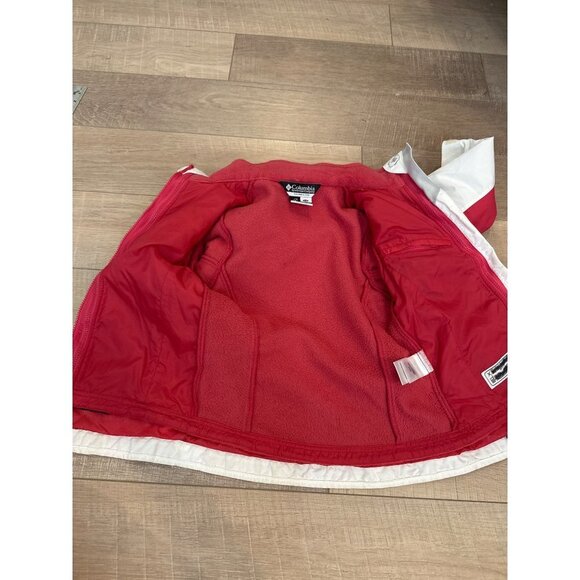 COLUMBIA GIRLS WHITE AND PINK SKI JACKET HOODED MEDIUM 7/8 - Picture 2 of 12